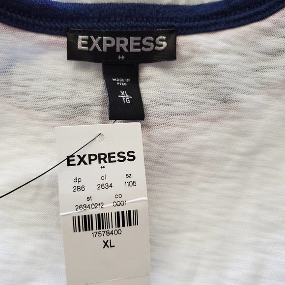 NWT Express Crew Neck White with Red & Blue Short Sleeve Cotton T-Shirt - Picture 4 of 8